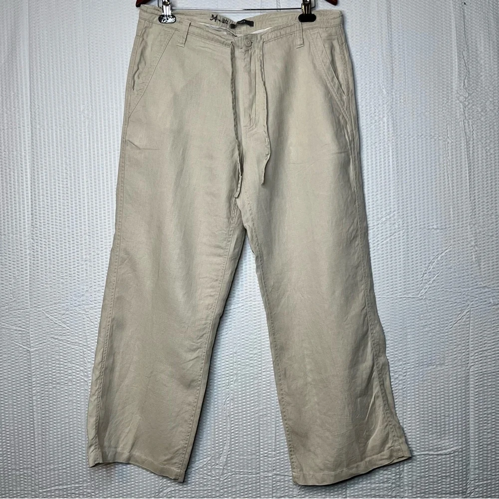 Apt 9 Relaxed Beige 100% Linen Flat Front Chino Pants Trousers Size W34 L30